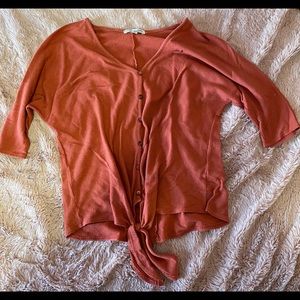 Orange bottom down semi-cropped top